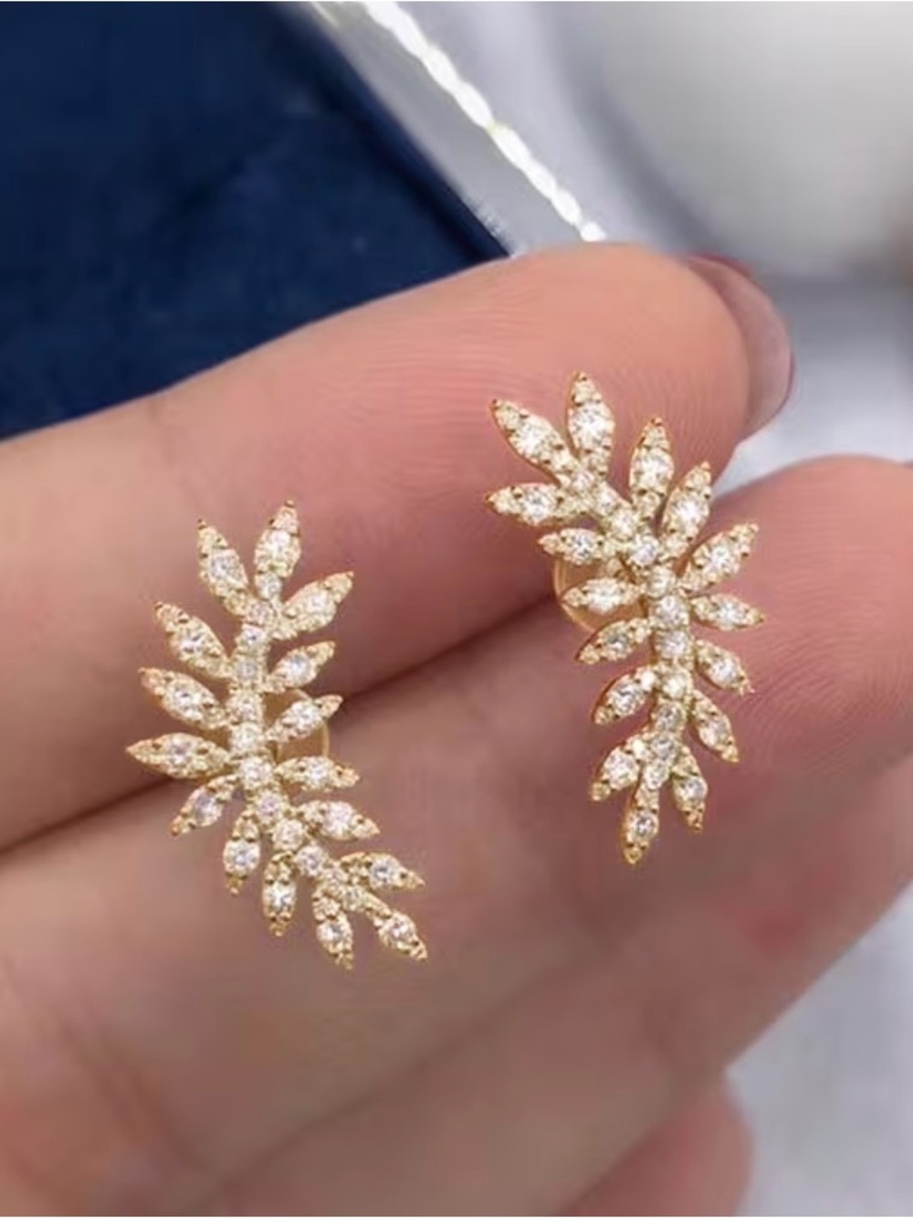 Gold Leaf Cluster Crystal Stud Earrings -NWT Women Jewelry